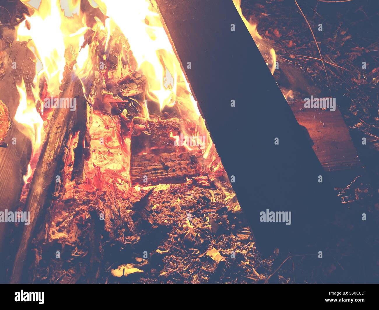 Vintage photo of evening bonfire - Smartphone Captured Stock Image