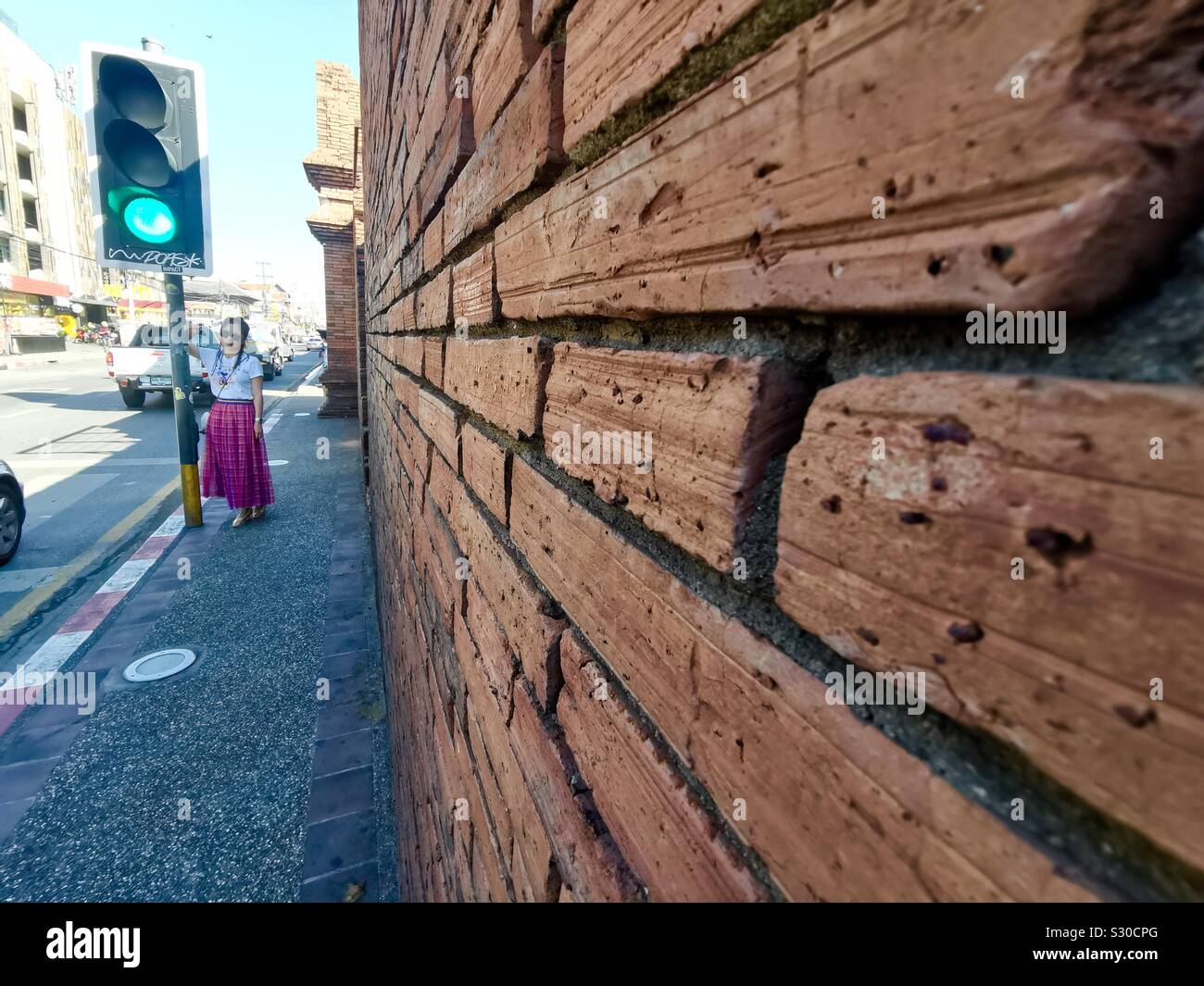 The old city wall in Chiang Mai, Thailand. - Smartphone Captured Stock Image