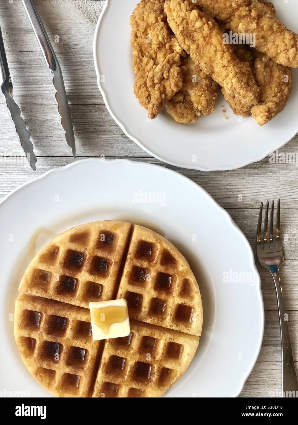Chicken and waffles - Smartphone Captured Stock Image