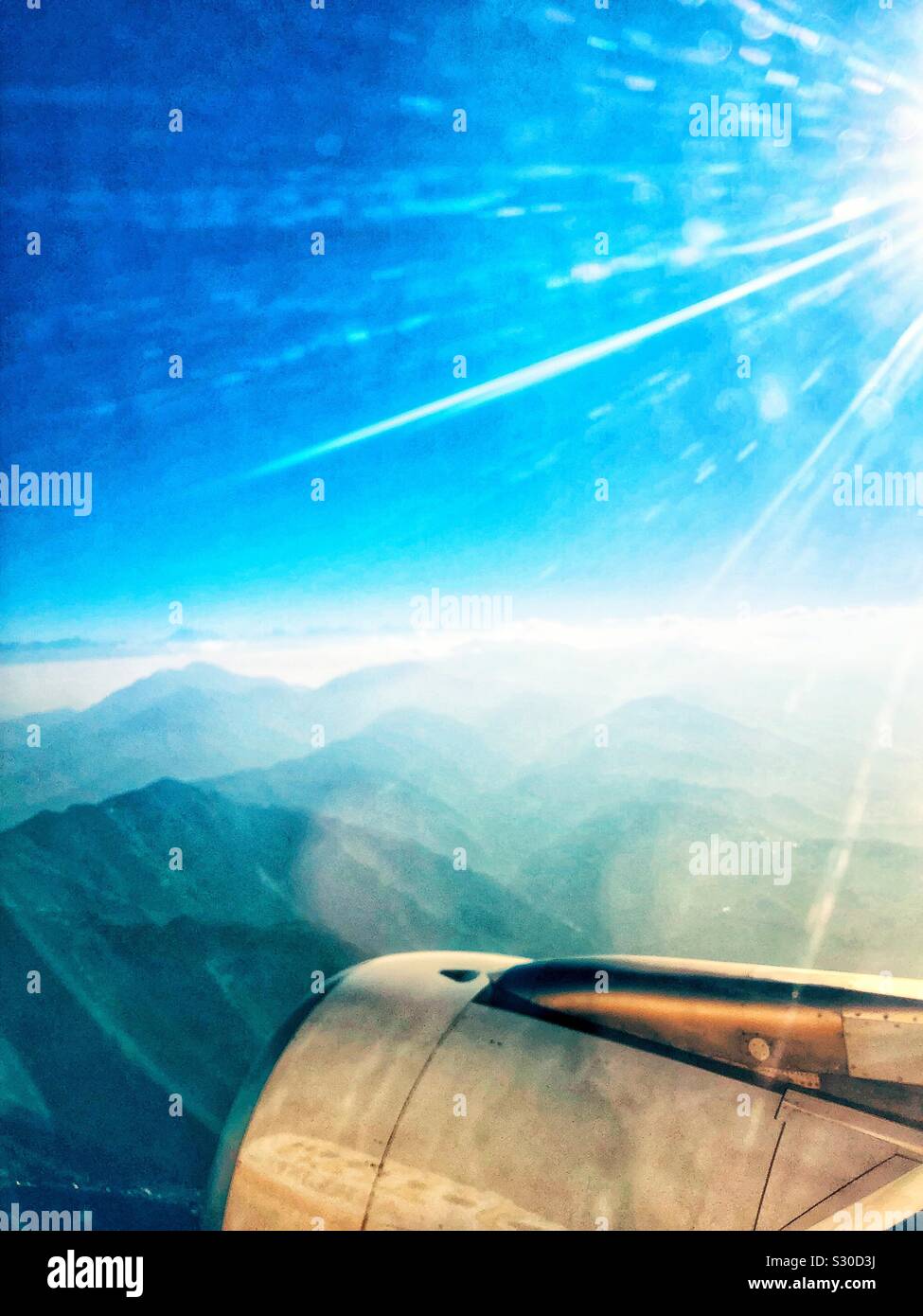 Flying over the Himalayas. - Smartphone Captured Stock Image