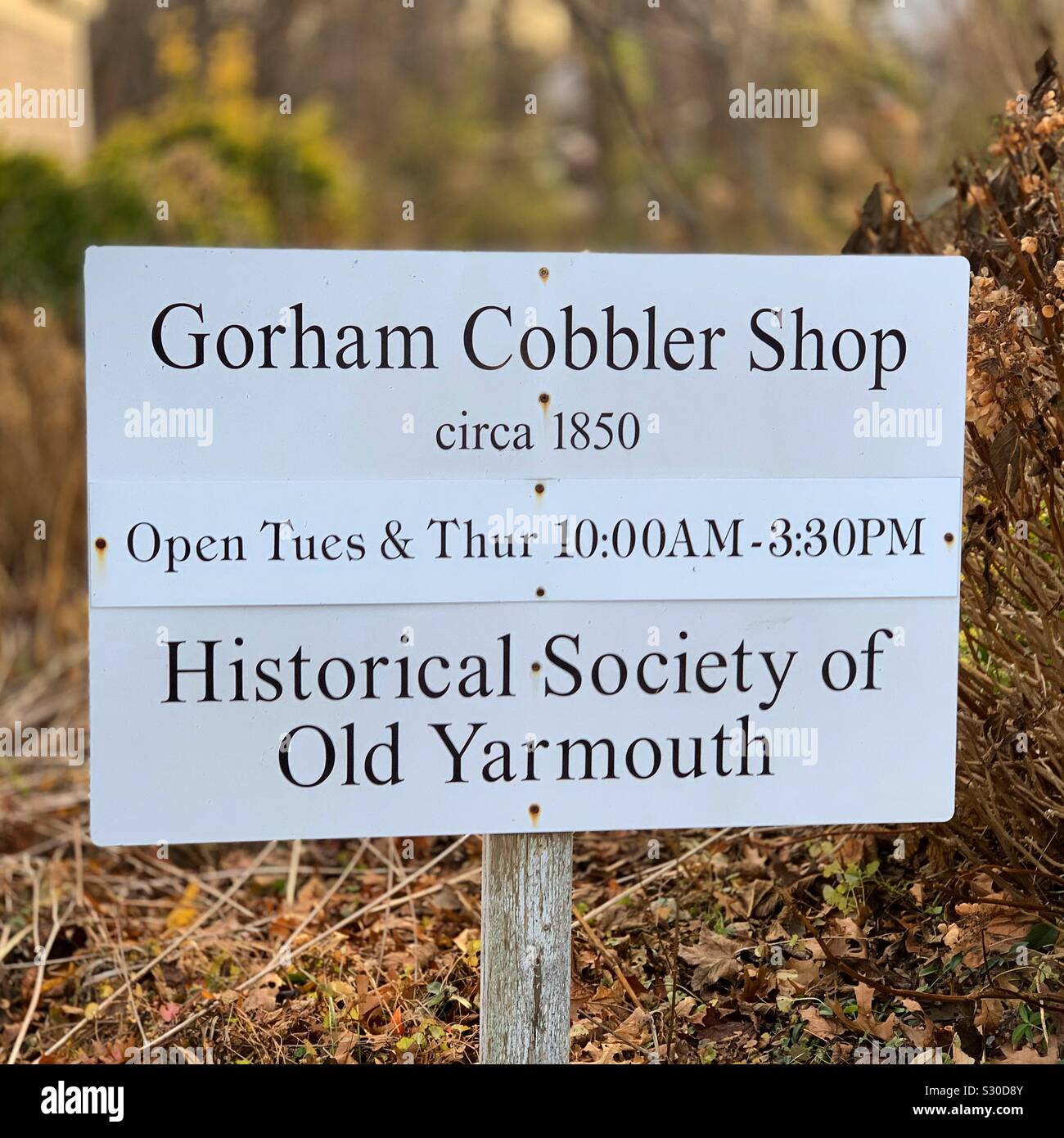 Sign, Gorham Cobbler Shop, Historical Society of Old Yarmouth, Yarmouth ...