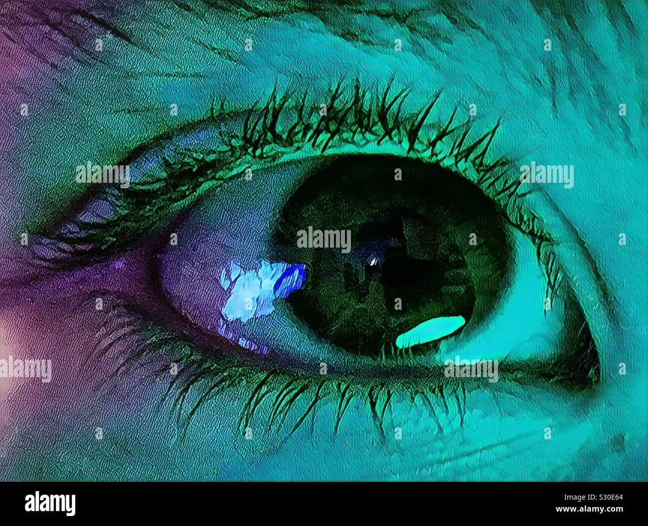 Close up of an eye.  Digital viewing online streaming and cyber safety.  Sensor and sensor Ed tv. Macro - Smartphone Captured Stock Image