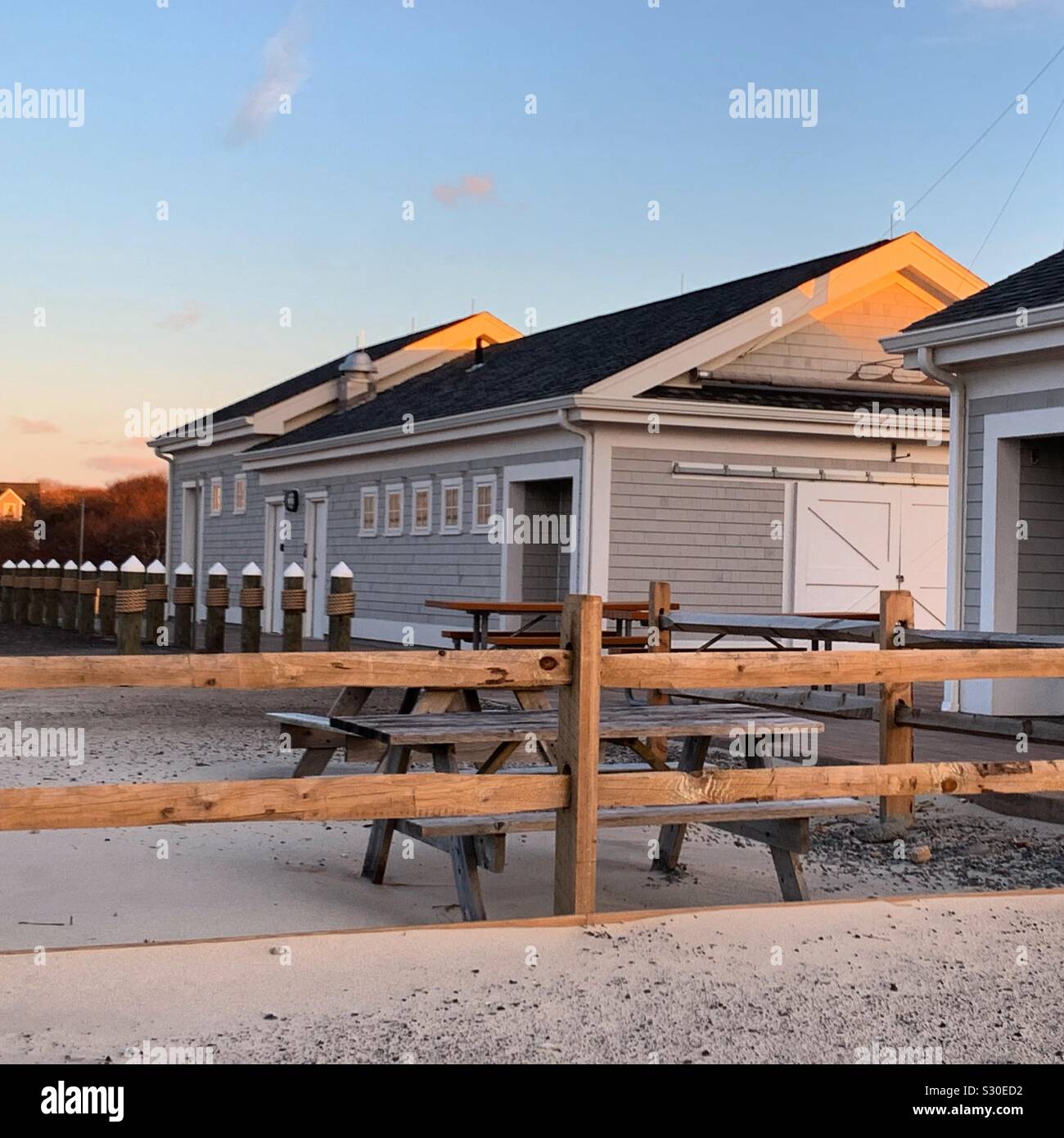 Facilities by Mayflower Beach in November, Dennis, Cape Cod, Massachusetts, United States - Smartphone Captured Stock Image