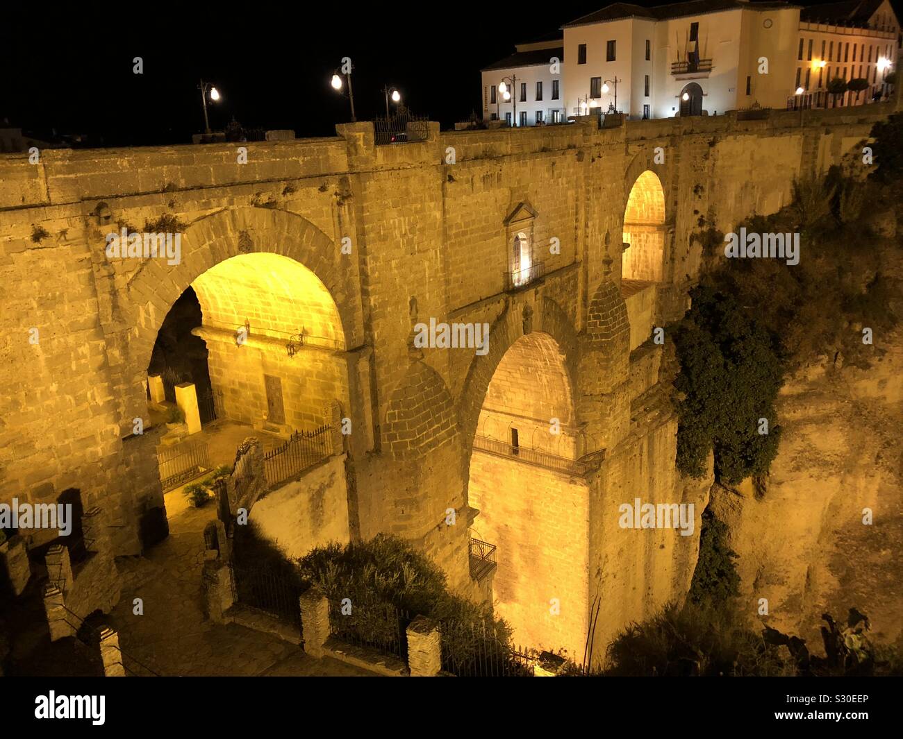 Puente Nuevo in Ronda at night - Smartphone Captured Stock Image