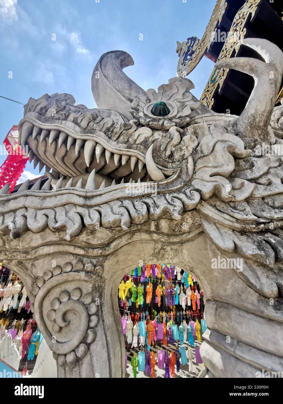 A Dragon at the entrance of Wat Phantao in Chiang Mai,Thailand. - Smartphone Captured Stock Image