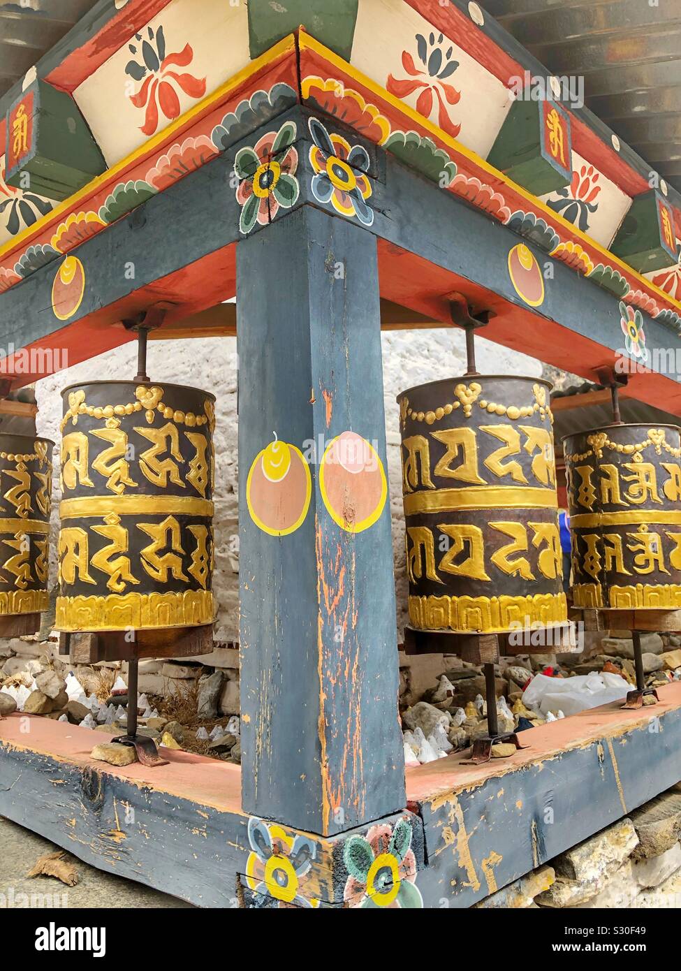 Traditional Bhutanese prayer bells. - Smartphone Captured Stock Image