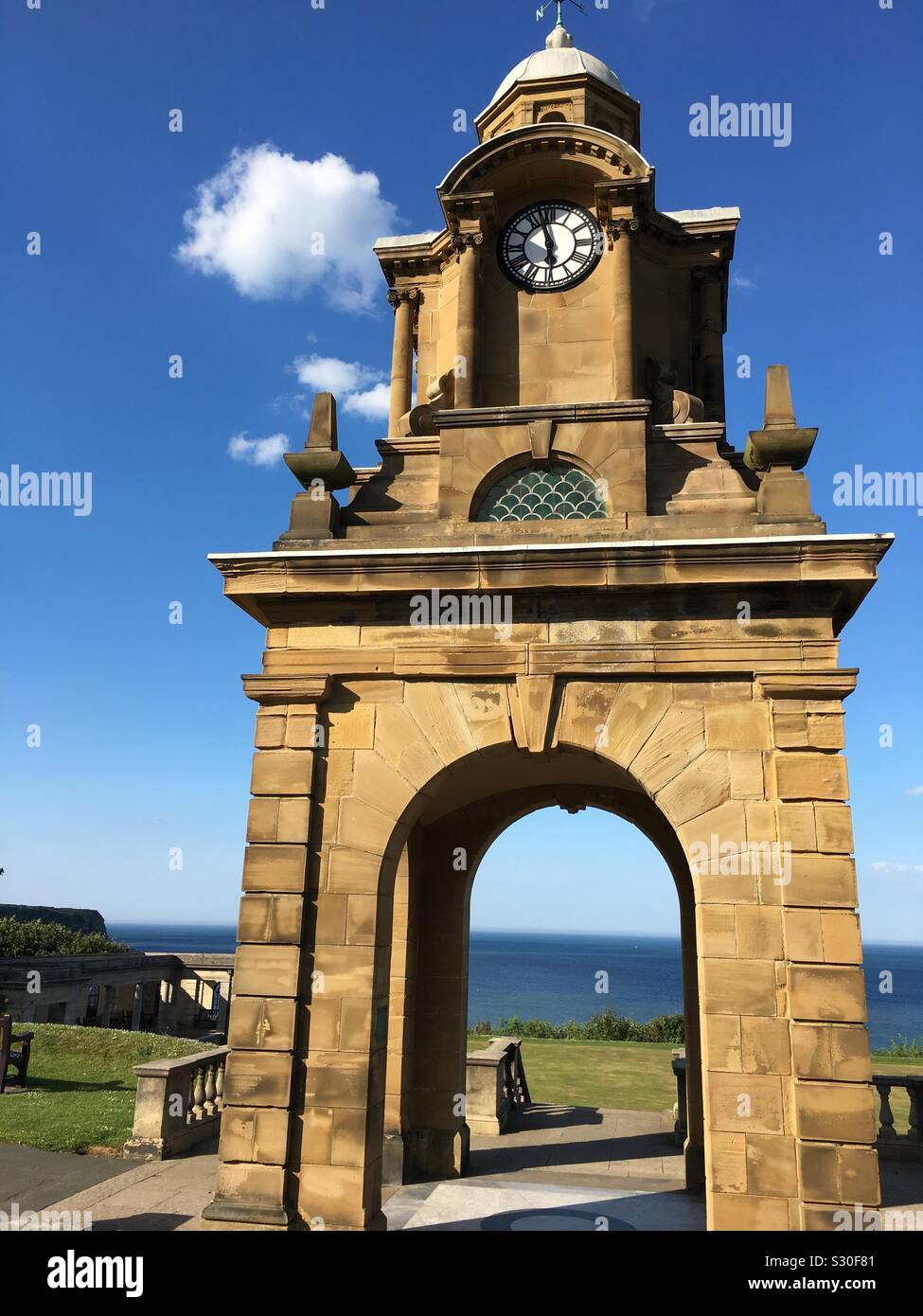 Clock tower at Scarborough, Yorkshire, United Kingdom Stock Photo