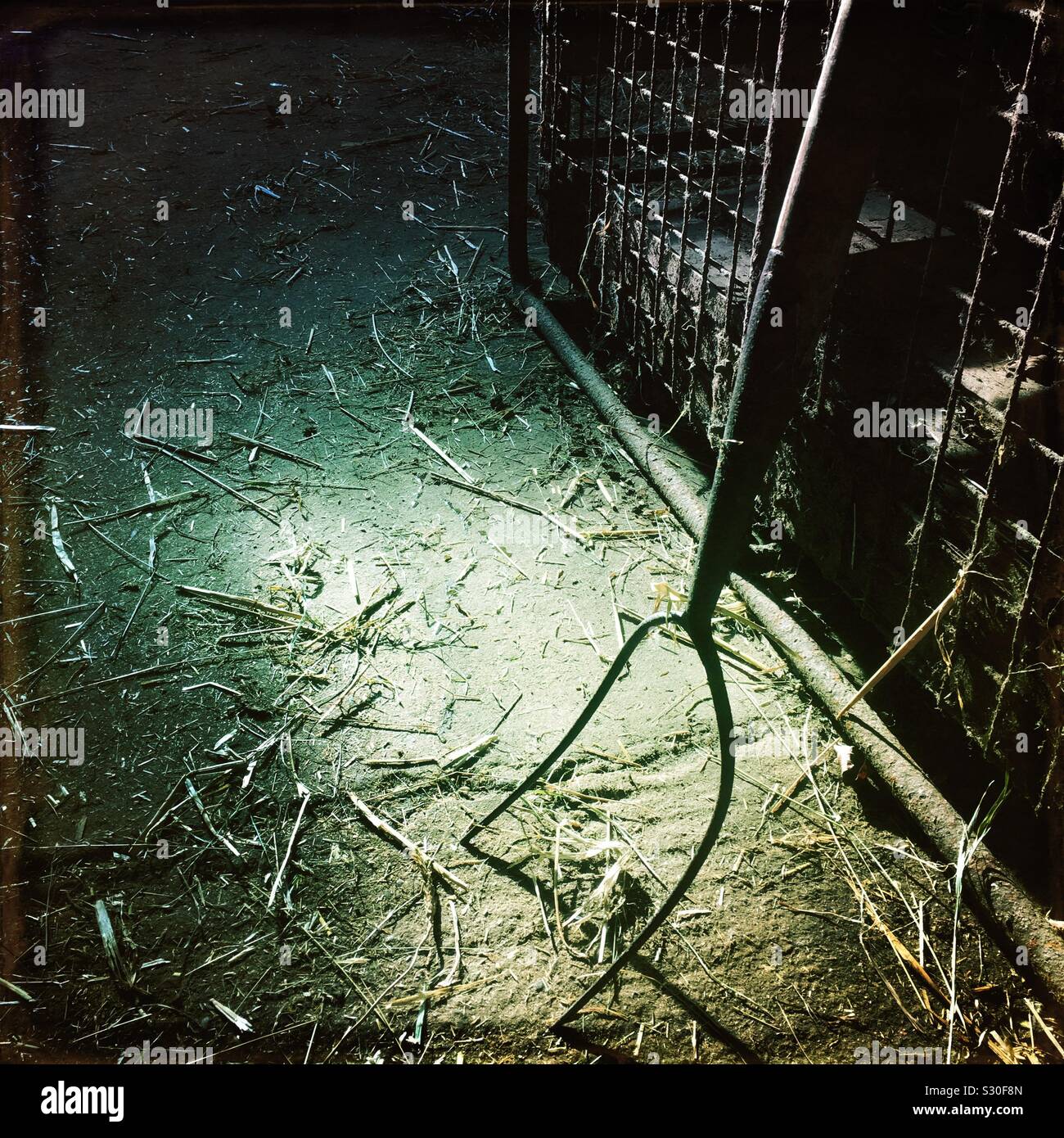 Hay fork in a farm building in the United Kingdom - Smartphone Captured Stock Image