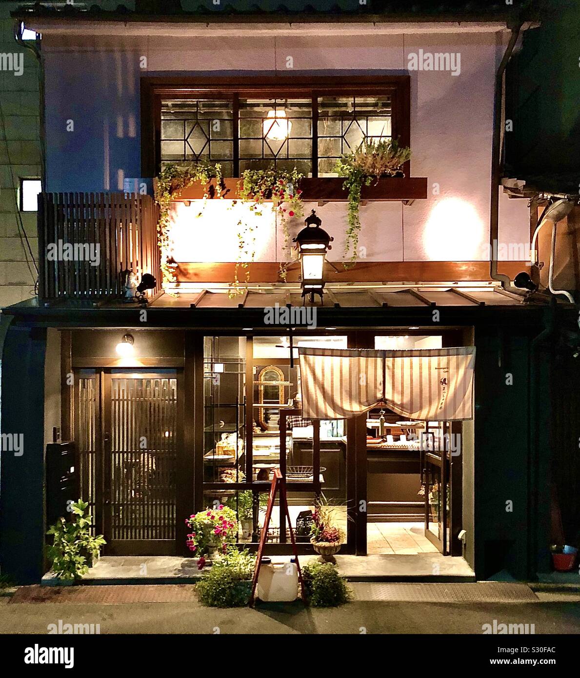 Kyoto machiya bakery at night - Smartphone Captured Stock Image