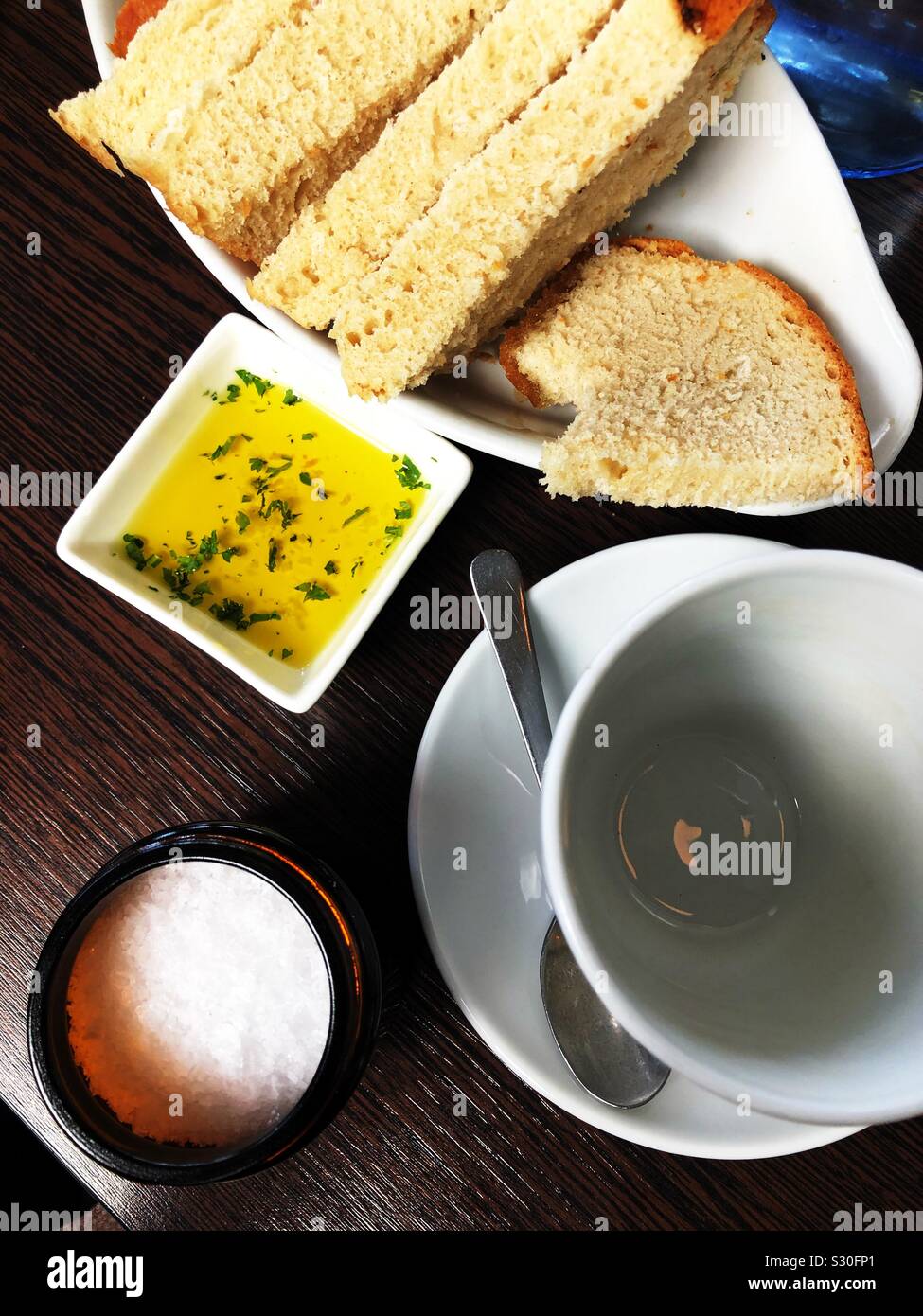 Bread, salt and oil in Iceland - Smartphone Captured Stock Image