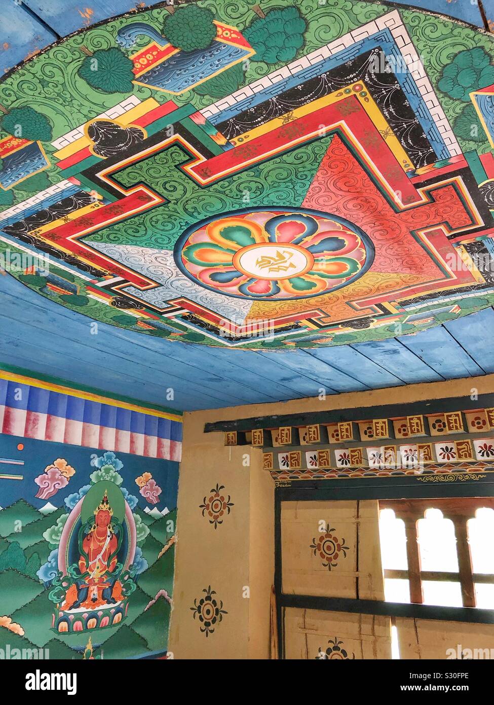 Wall And Ceiling Mural In A Bhutanese Monastery Stock Photo Alamy
