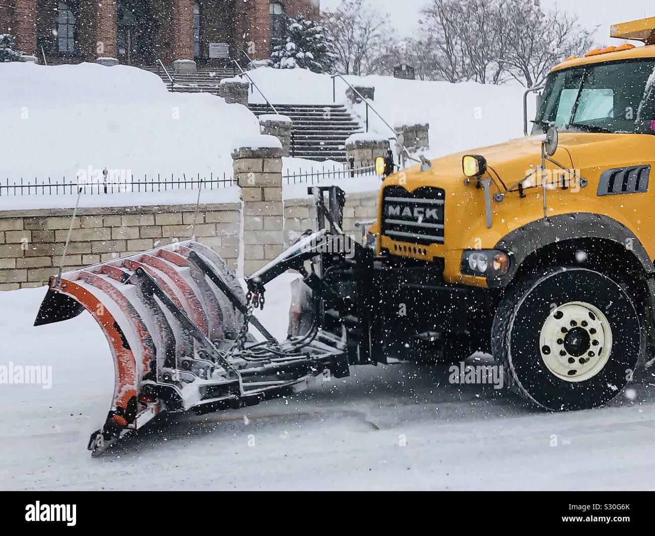 Snowplow in Stillwater, Minnesota, plowing city streets Stock Photo Alamy