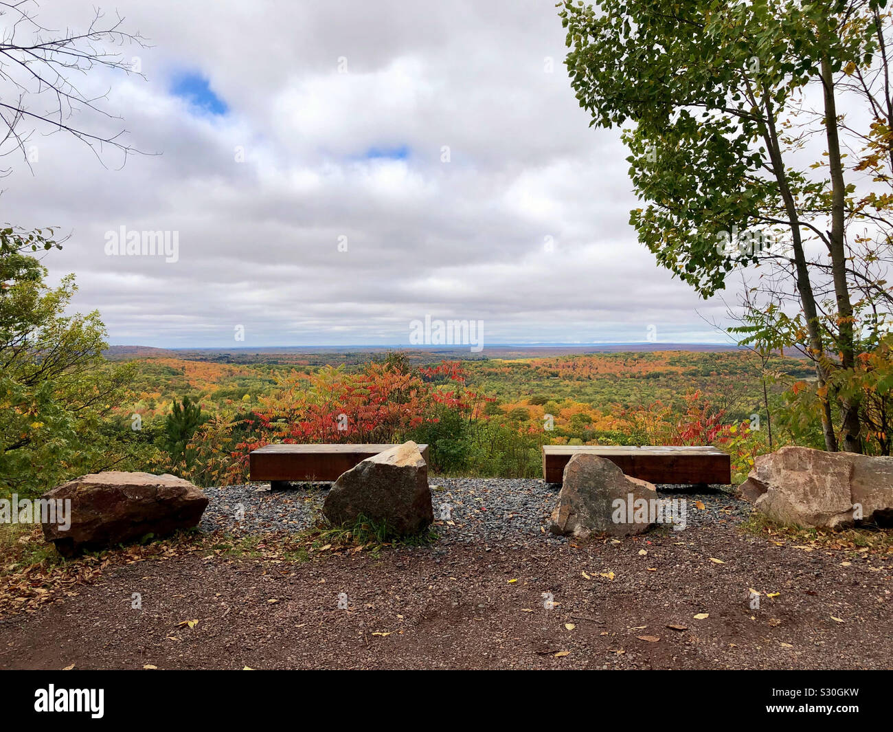 Fall colors at the Mt. Zion scenic overlook in Ironwood, Michigan - Smartphone Captured Stock Image