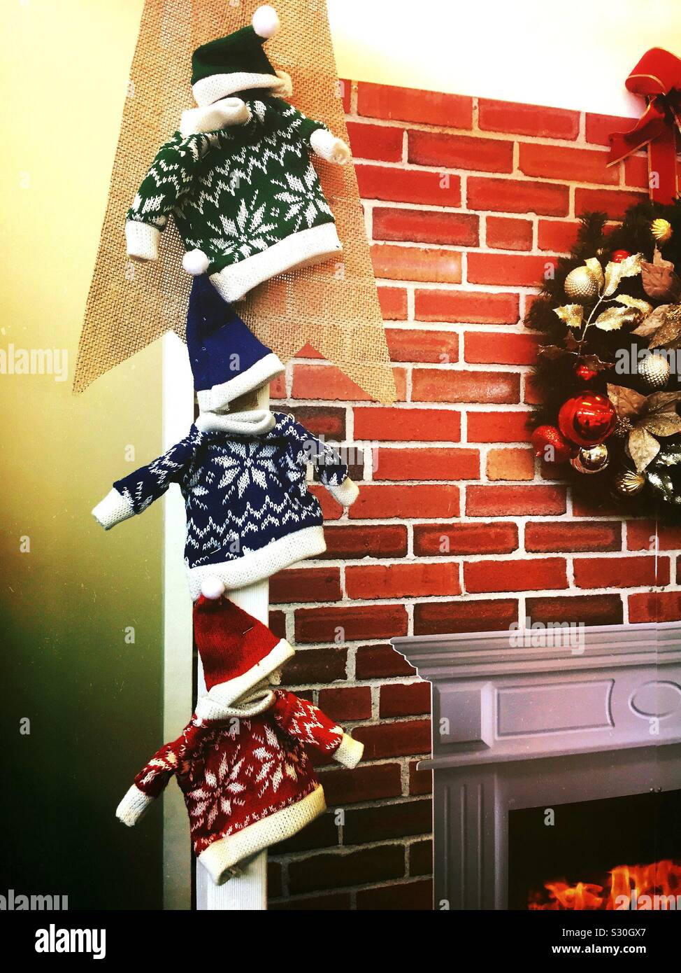 Christmas Decorations Over Brick Fireplace Christmas Background