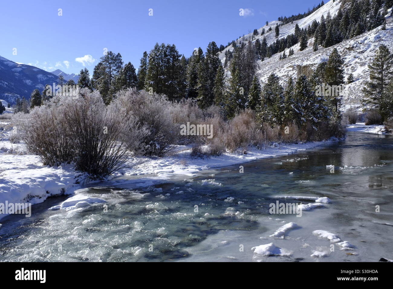 Winter on the East Fork of the Salmon River Idaho Stock Photo