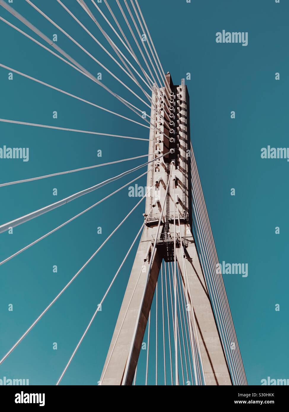 Modern suspension bridge over Vistula river in Warsaw Poland Stock Photo