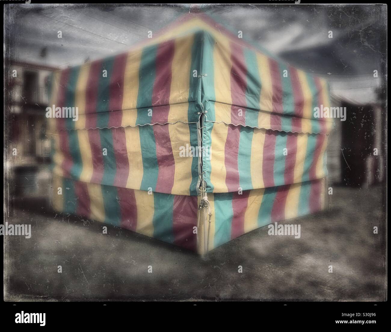 Colorfully striped carnival tent - Smartphone Captured Stock Image