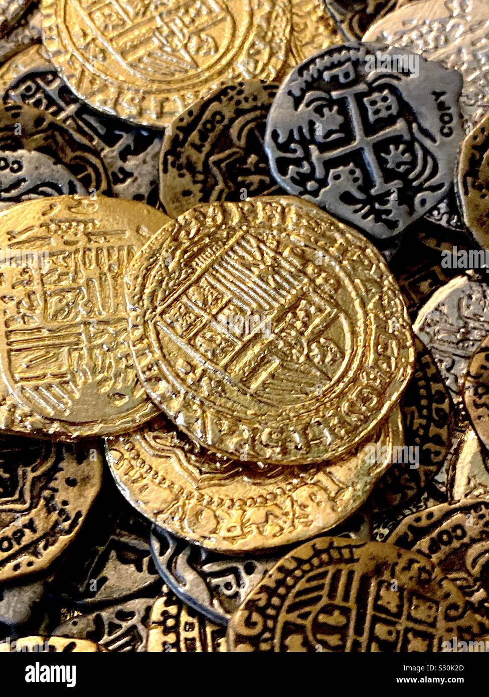 Replica antique coins Doubloons pieces of eight Stock Photo