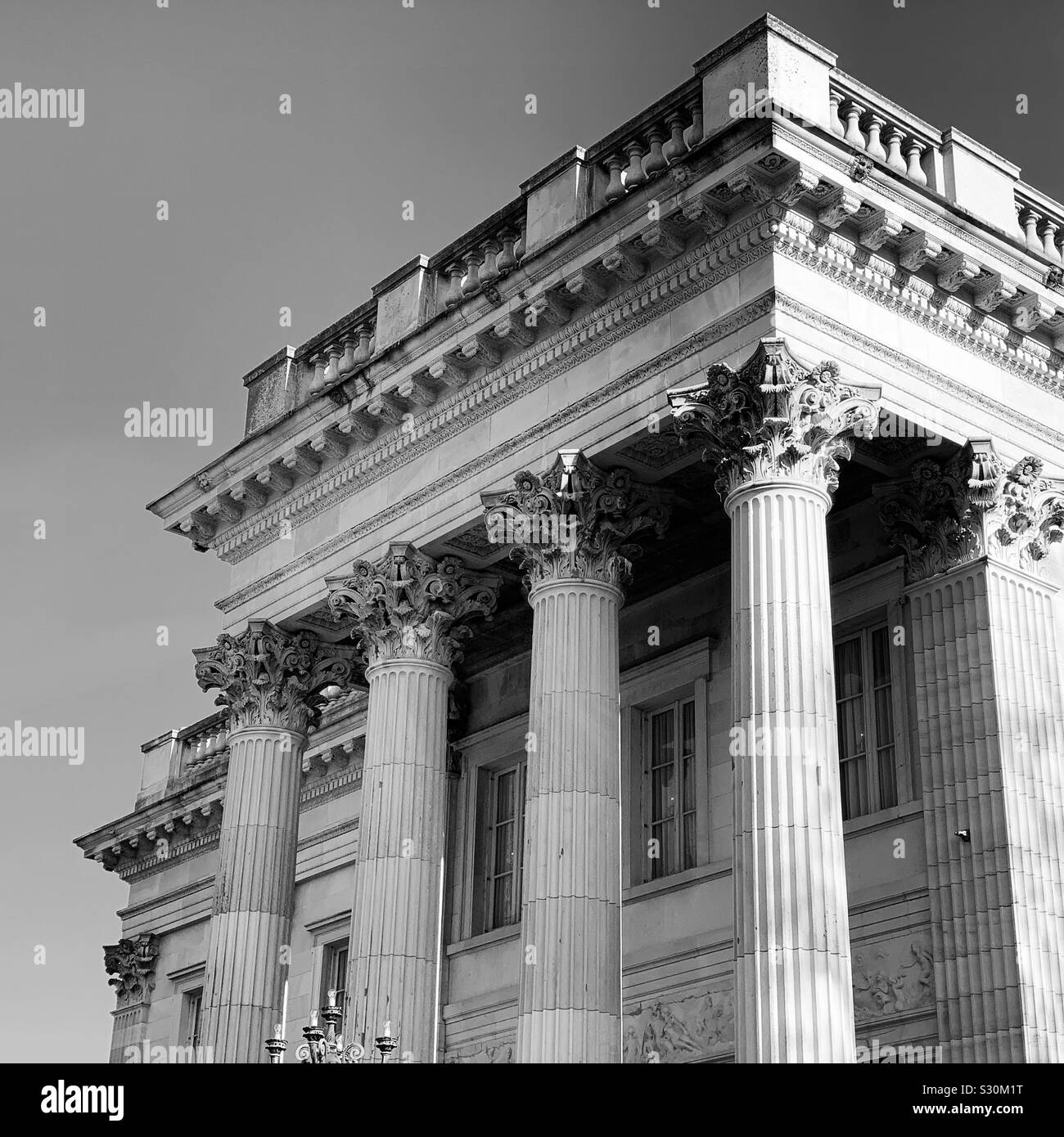 Black and white detail of Marble House, Newport, Rhode Island, United States - Smartphone Captured Stock Image