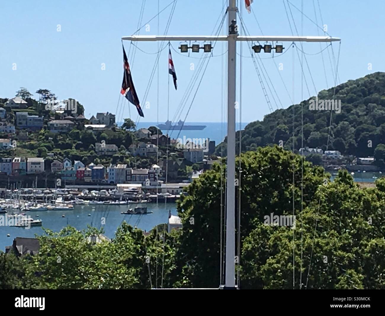 Aircraft Carrier HMS Queen Elizabeth  at Entrance to the River Dart - Smartphone Captured Stock Image