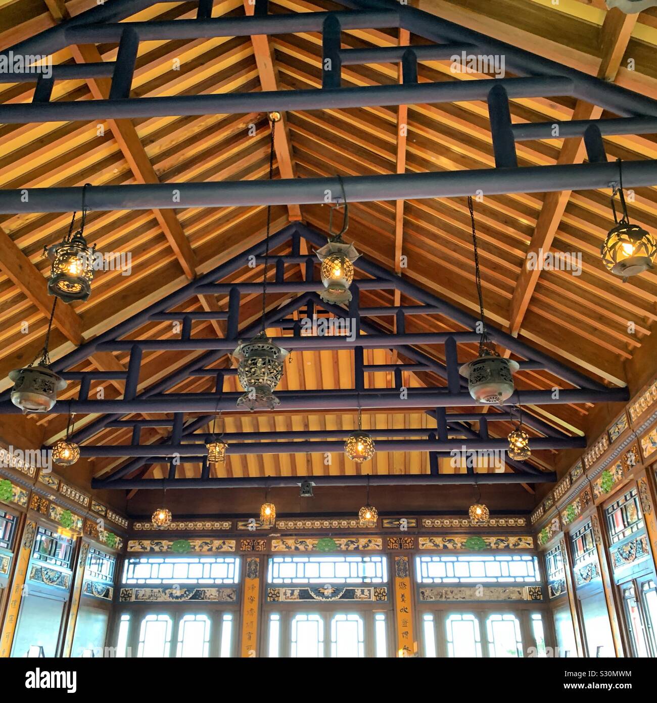 Looking up inside the Chinese Tea House, Marble House, Newport, Rhode Island, United States - Smartphone Captured Stock Image