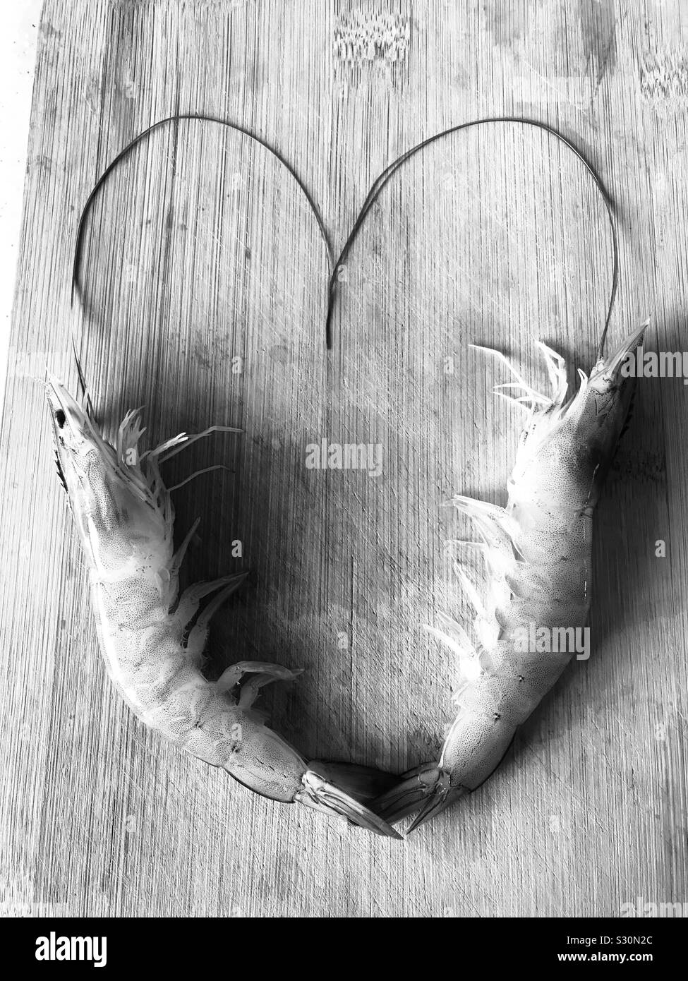 2 king prawns with love , wild sea prawns Stock Photo