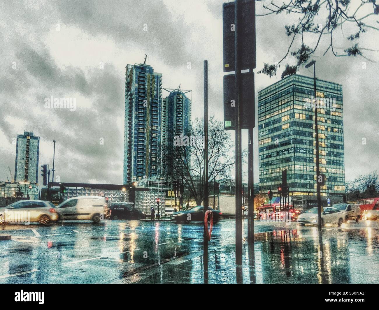 Elephant and Castle in South London in the rain - Smartphone Captured Stock Image