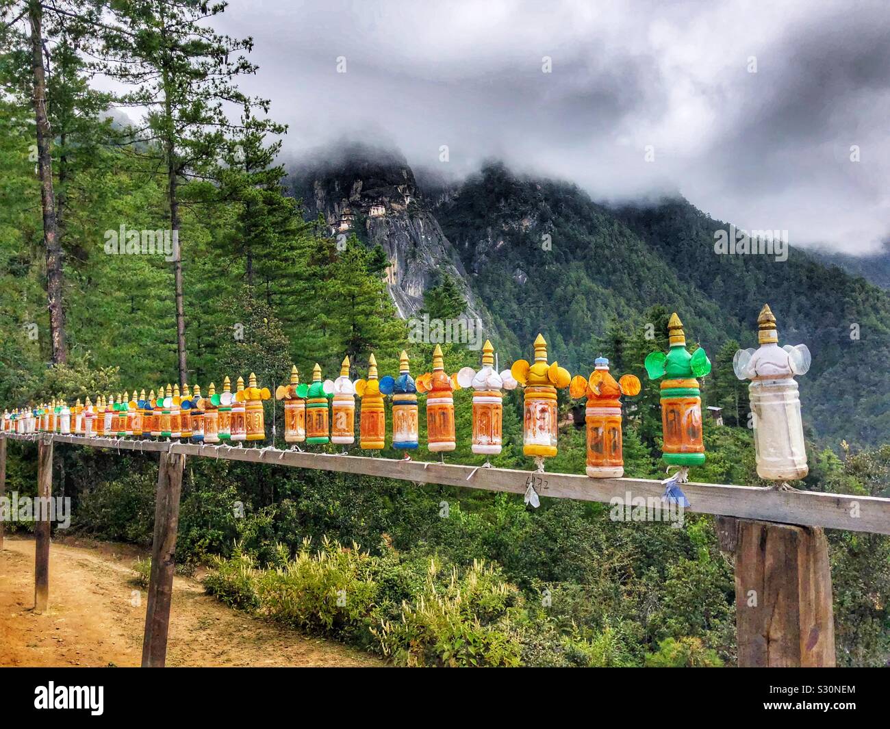Prayer bells on the way up to the Tiger’s Nest in Paro, Bhutan. - Smartphone Captured Stock Image