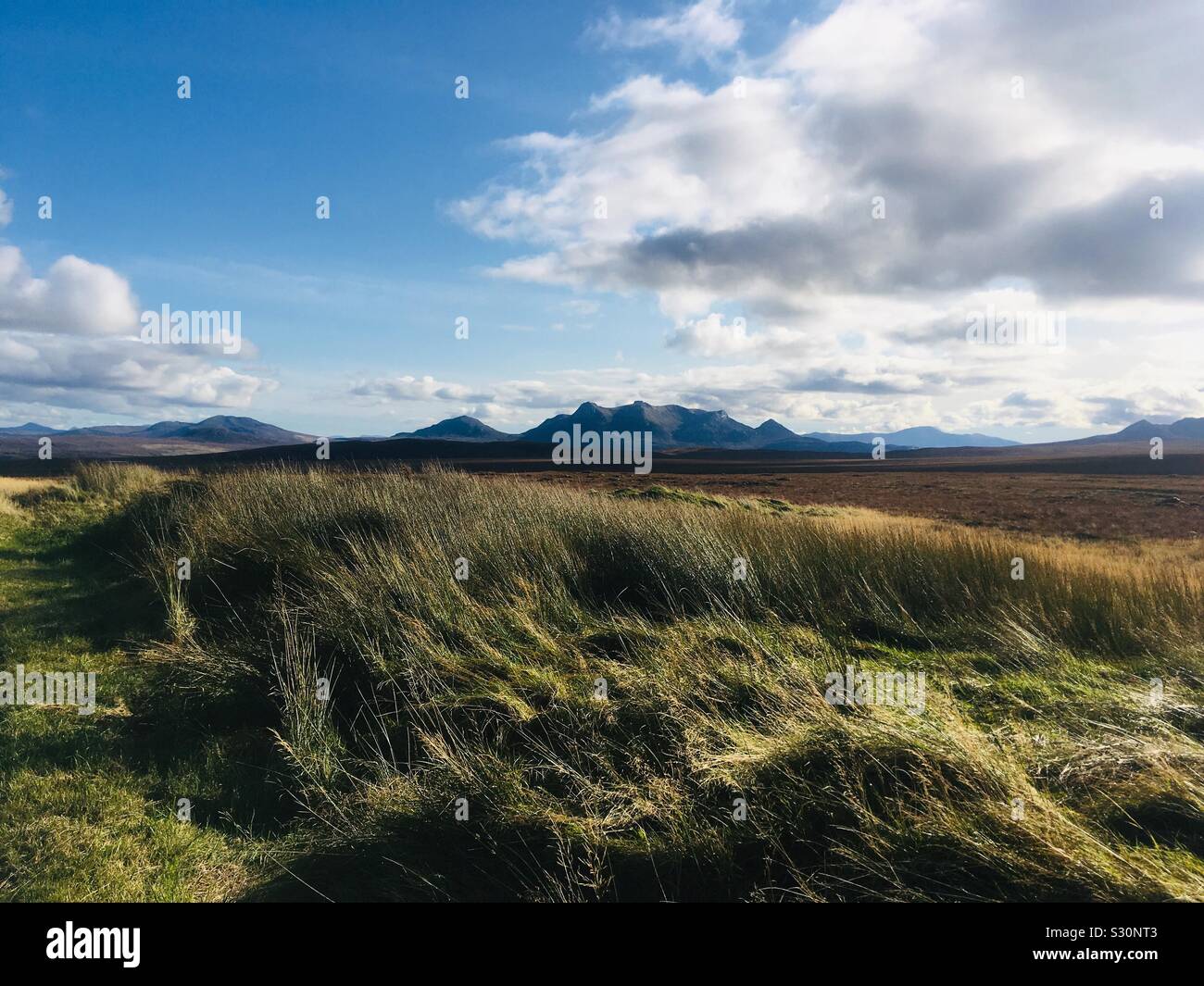The desolate and wild peat moors of the Flow Country, Sutherland, Scottish Highlands Stock Photo