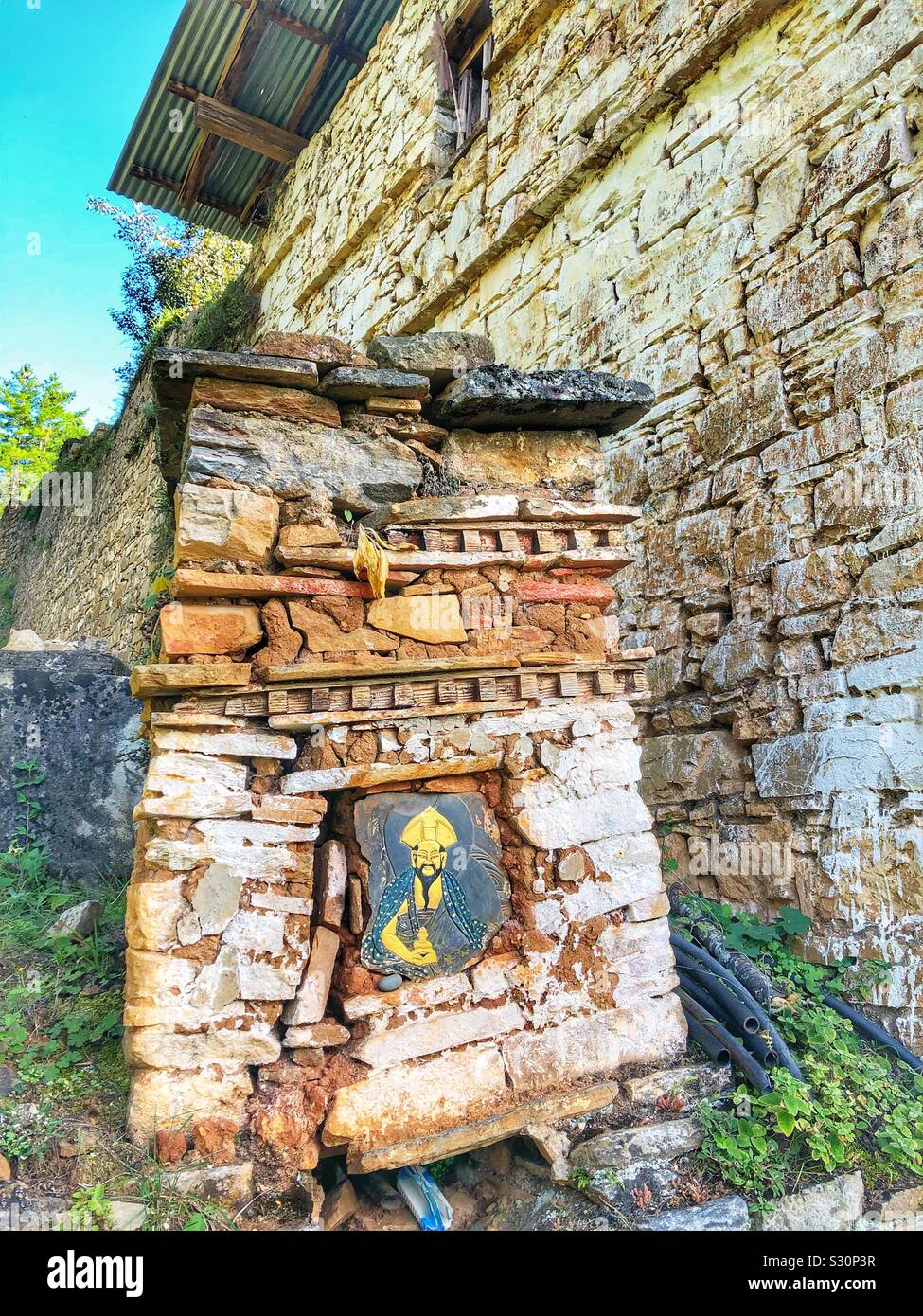 The exterior of an old Buddhist monastery in Bhutan. - Smartphone Captured Stock Image