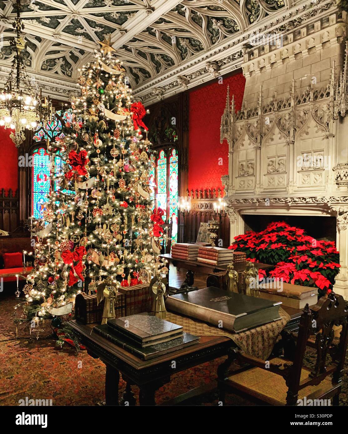 The Gothic Room decorated for Christmas, Marble House, Newport, Rhode Island, United States - Smartphone Captured Stock Image