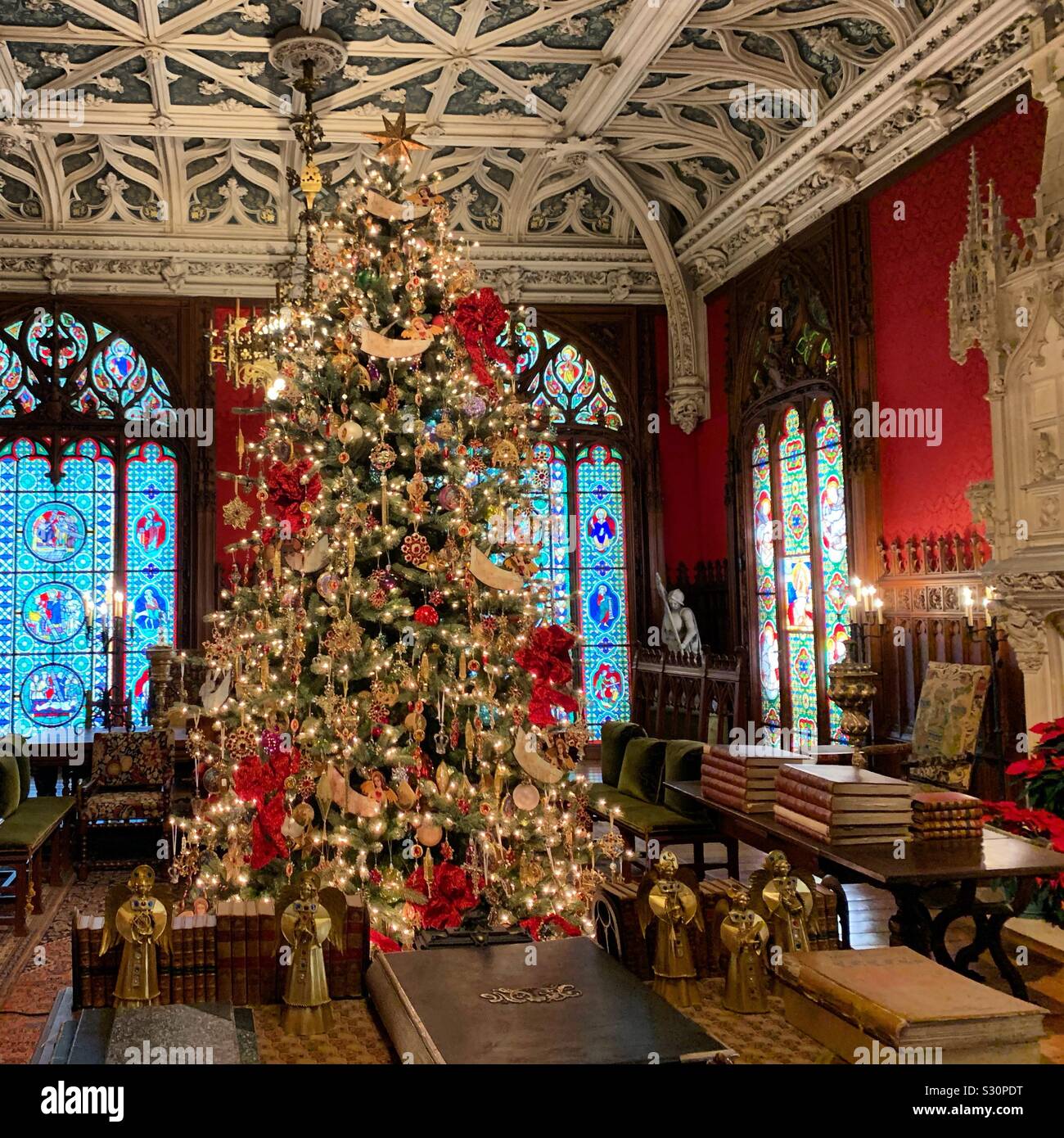 The Gothic Room decorated for Christmas, Marble House, Newport, Rhode Island, United States - Smartphone Captured Stock Image