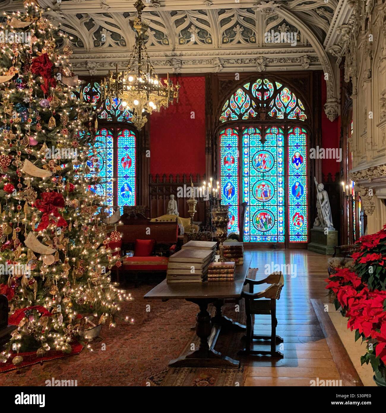 The Gothic Room decorated for Christmas, Marble House, Newport, Rhode