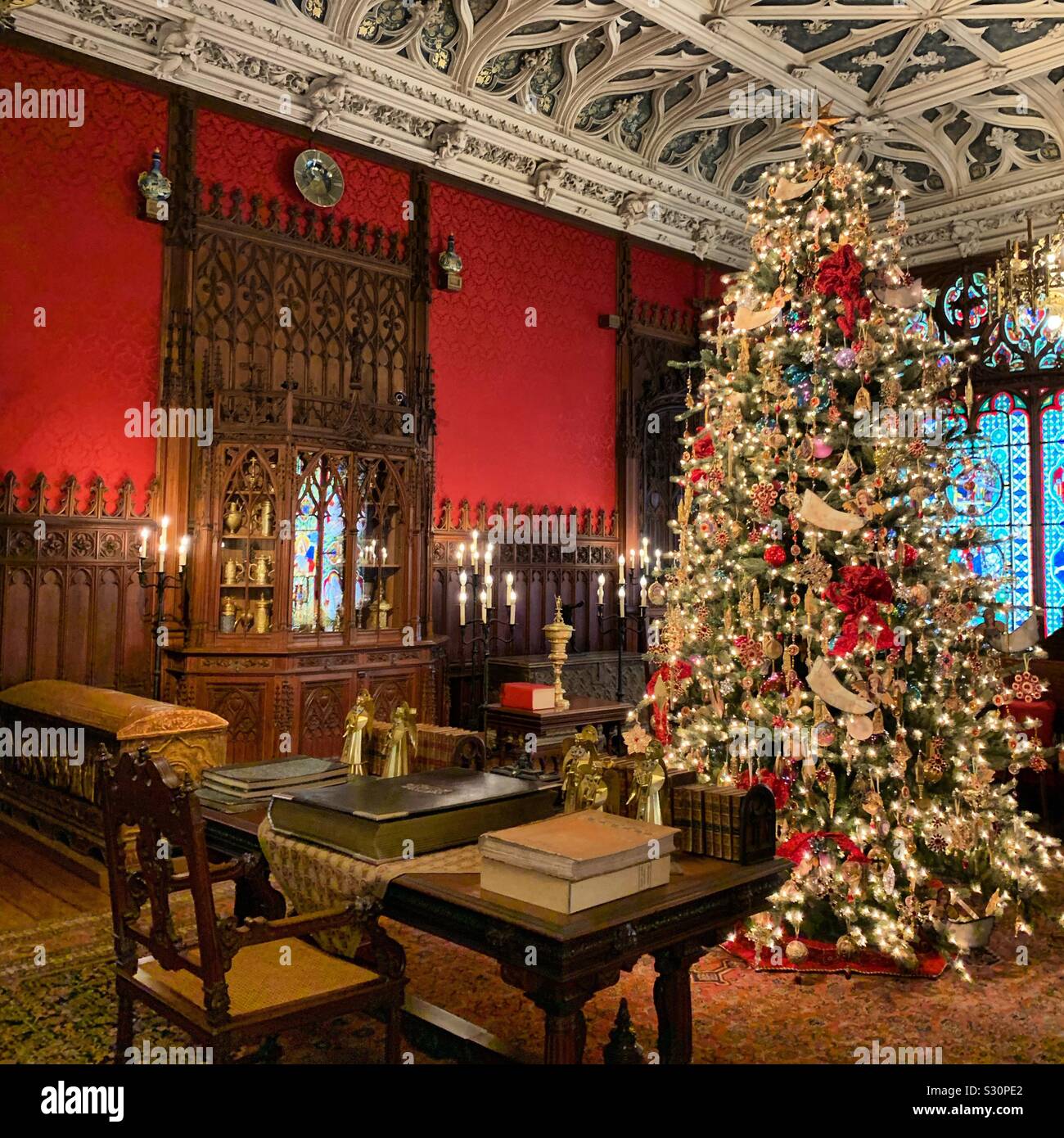 The Gothic Room decorated for Christmas, Marble House, Newport, Rhode Island, United States - Smartphone Captured Stock Image