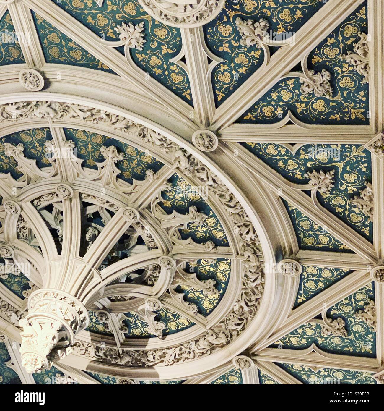 Ceiling detail, Gothic Room, Marble House, Newport, Rhode Island, United States - Smartphone Captured Stock Image