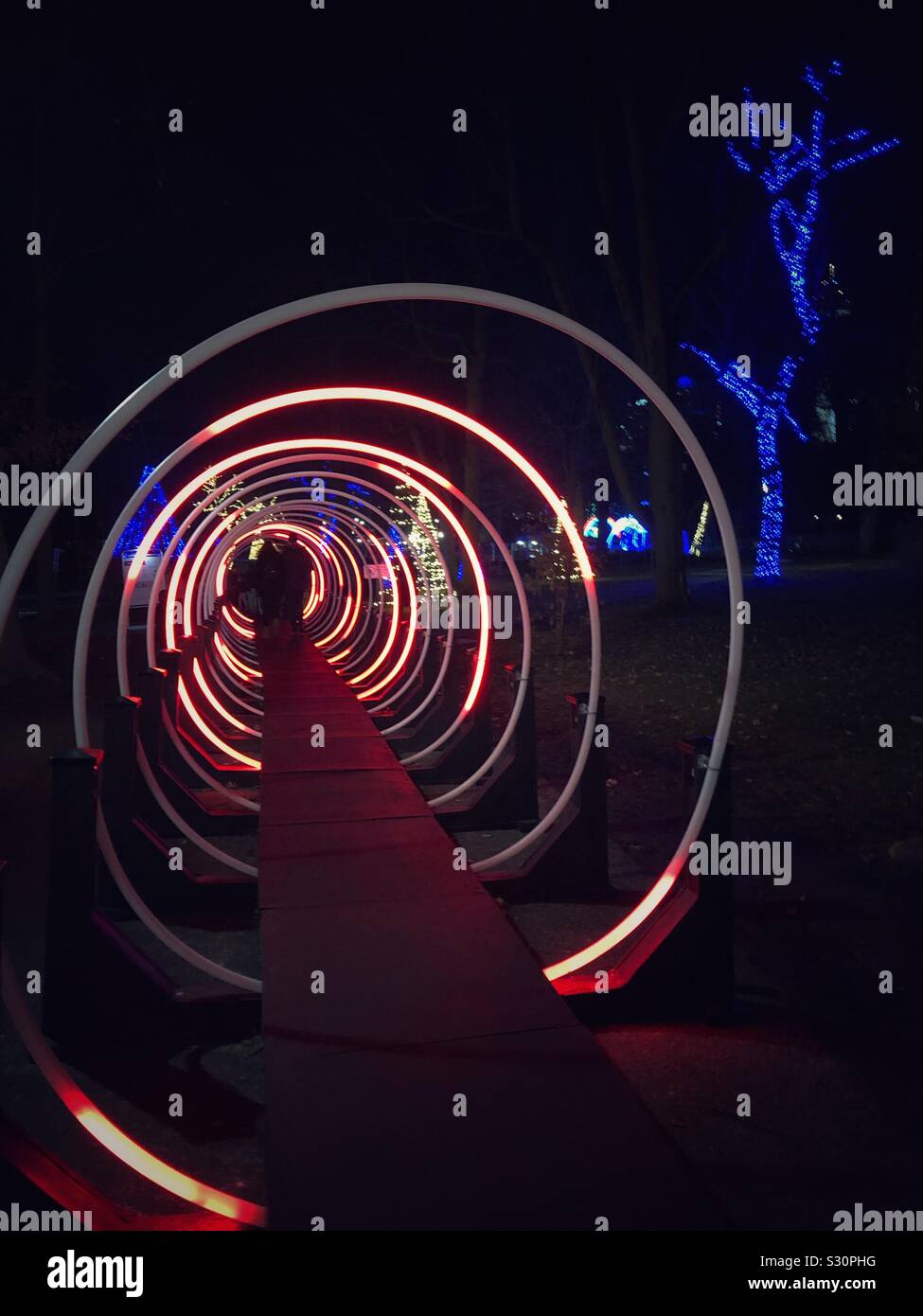 A circular light tunnel installation in Niagara Falls, Canada. - Smartphone Captured Stock Image