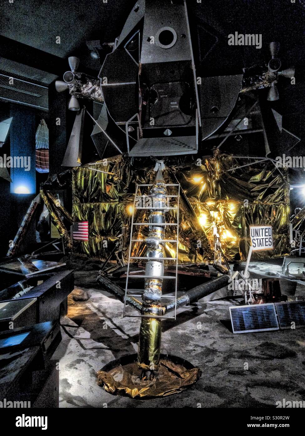 One Small Step for Man, One Giant Leap for Mankind! A replica of the Lunar Excursion Module at the Science Museum, London - Smartphone Captured Stock Image