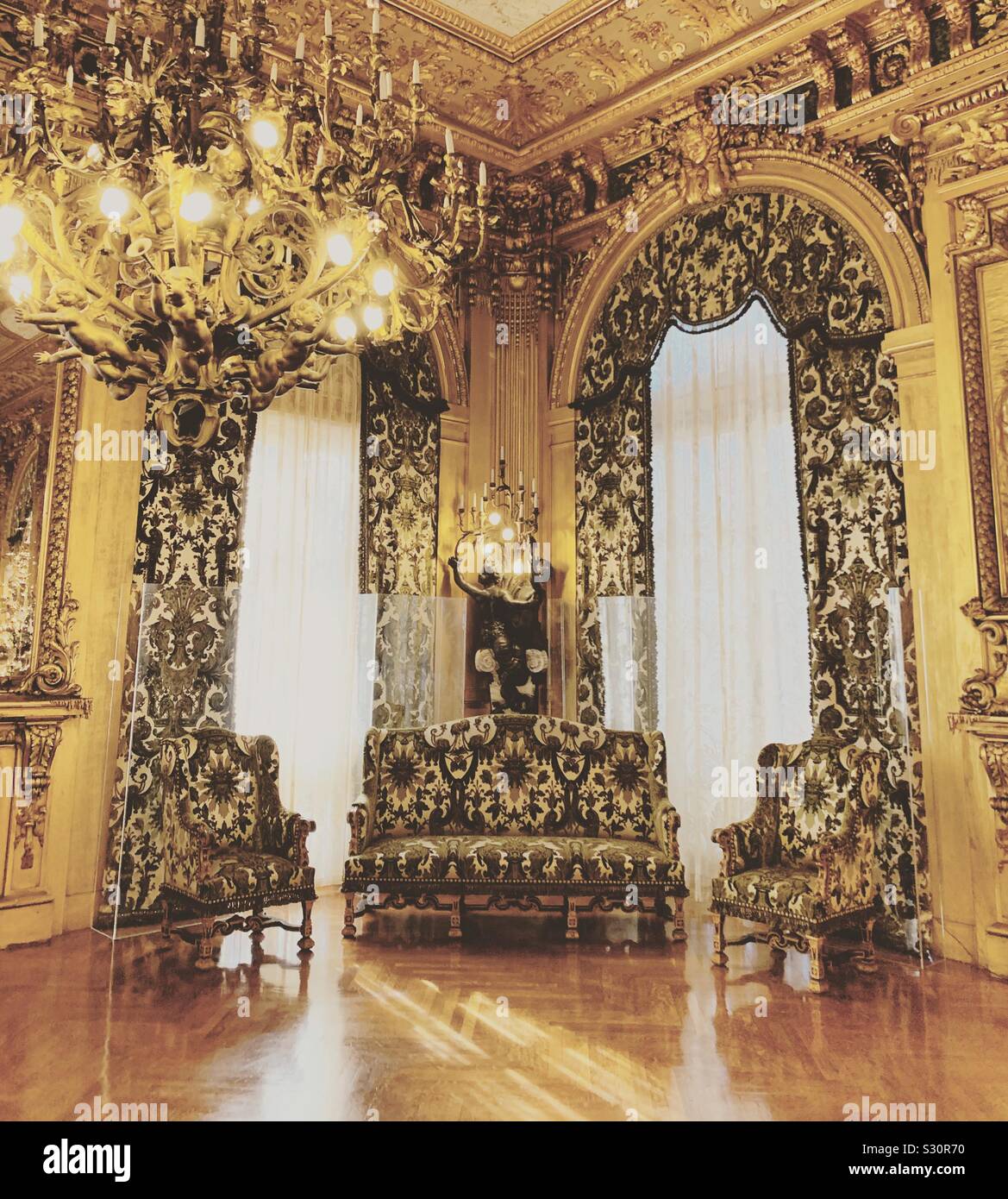 Opulent interior decor at Marble House, Newport, Rhode Island, United States - Smartphone Captured Stock Image