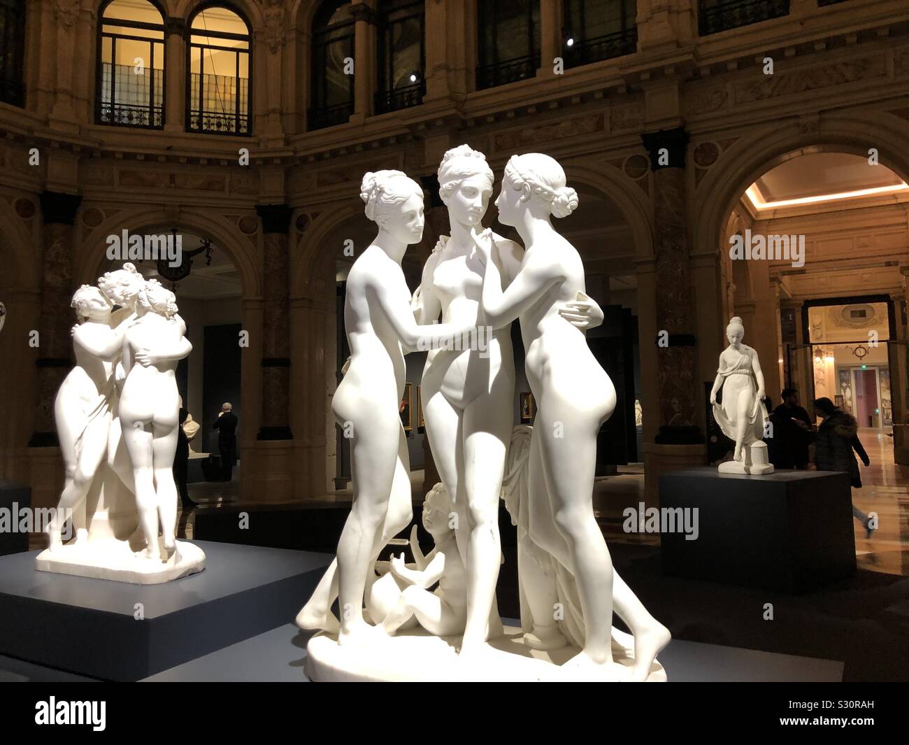 The three Graces of Thorvaldsen and Canova in exposition at Gallerie d’Italia in Milan Stock Photo