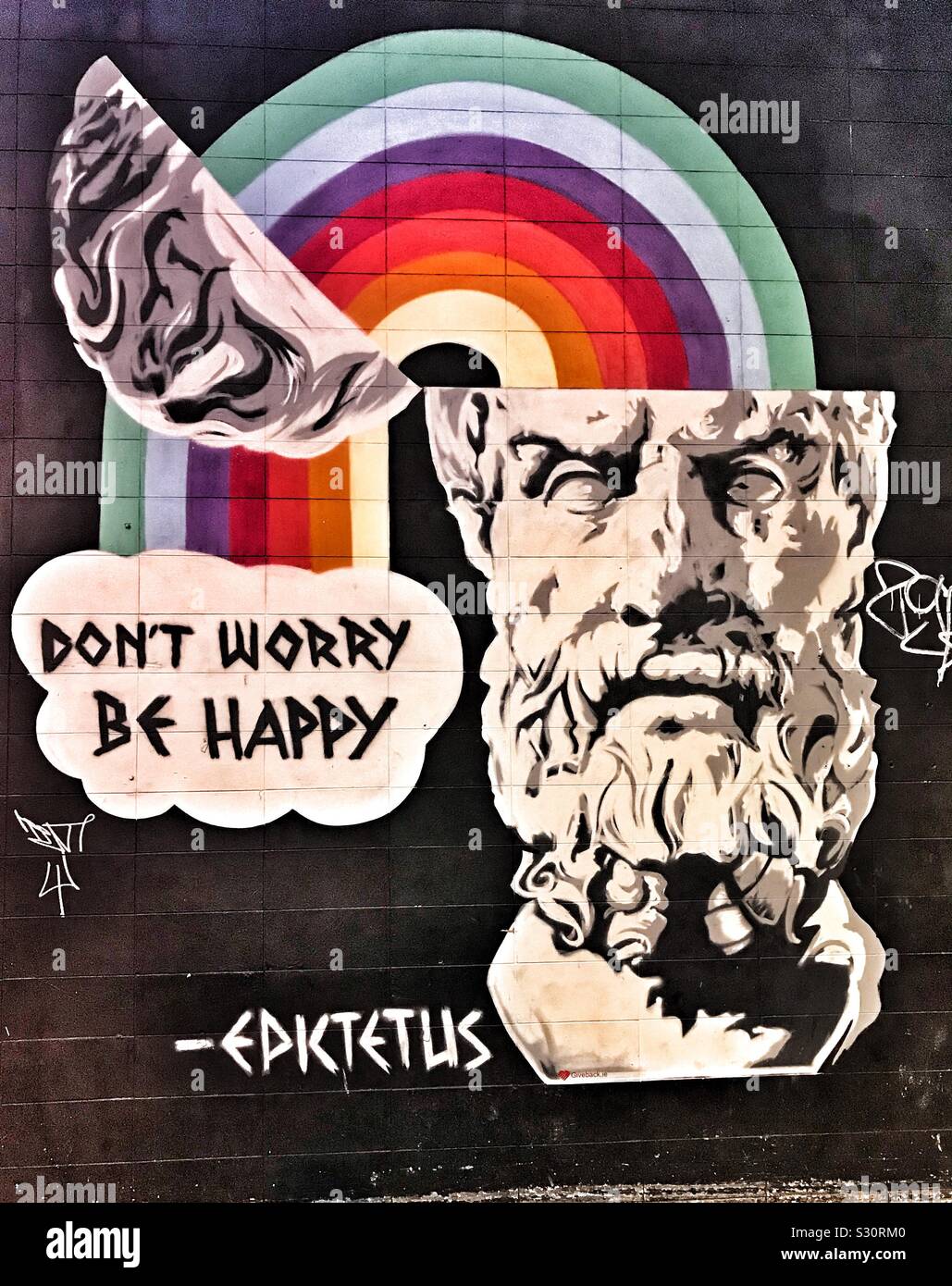 Street Art in Dublin Ireland- Don’t worry Be Happy - Smartphone Captured Stock Image