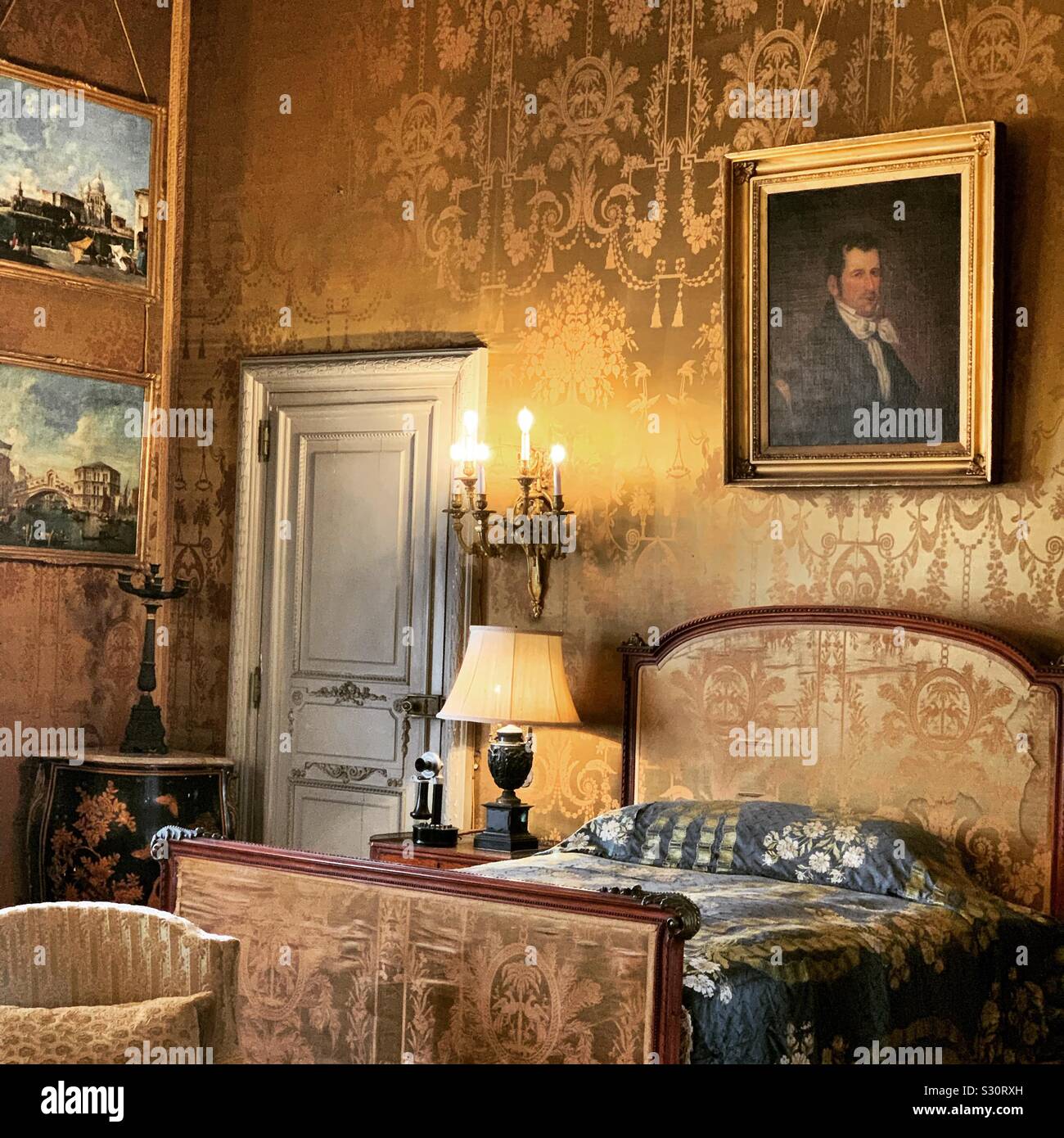 A bedroom at Marble House, Newport, Rhode Island, United States - Smartphone Captured Stock Image