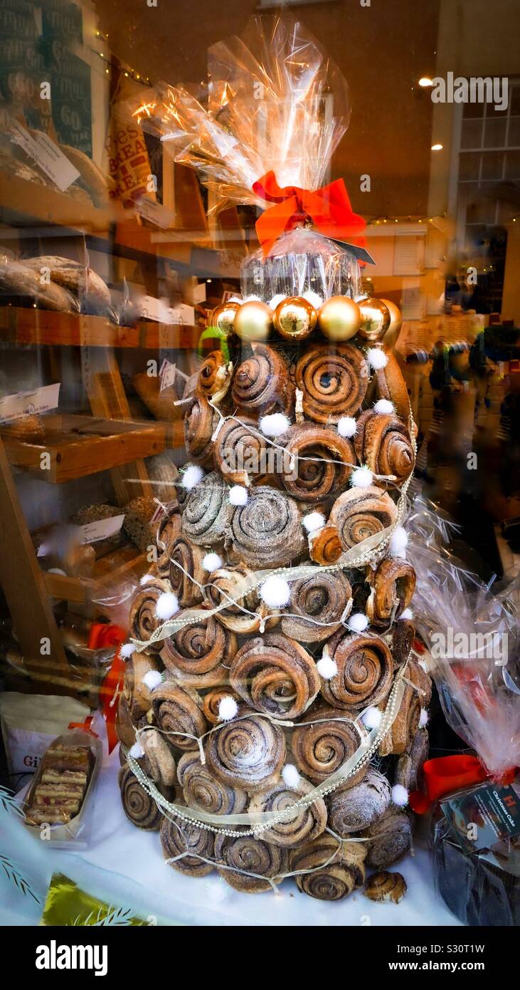 Bakery Christmas tree made with cinnamon pastries - Smartphone Captured Stock Image