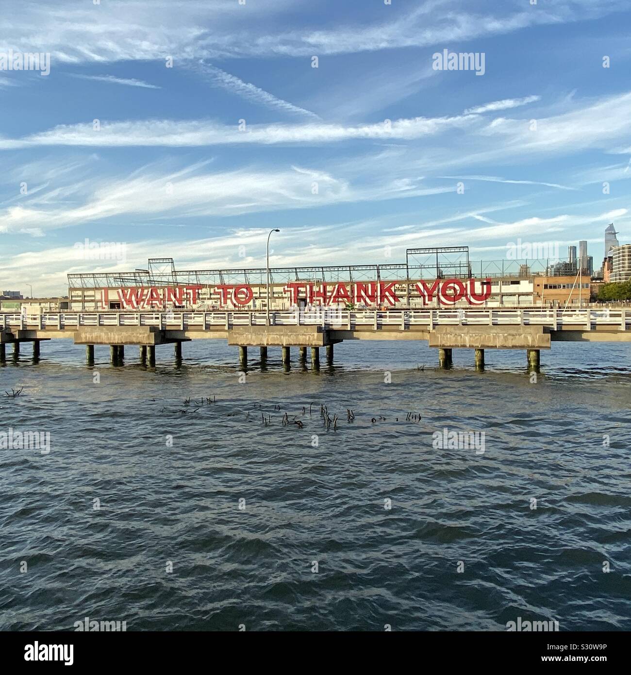 I want to thank you street art mural, pier, Hudson River, Manhattan, New York City, USA Stock Photo