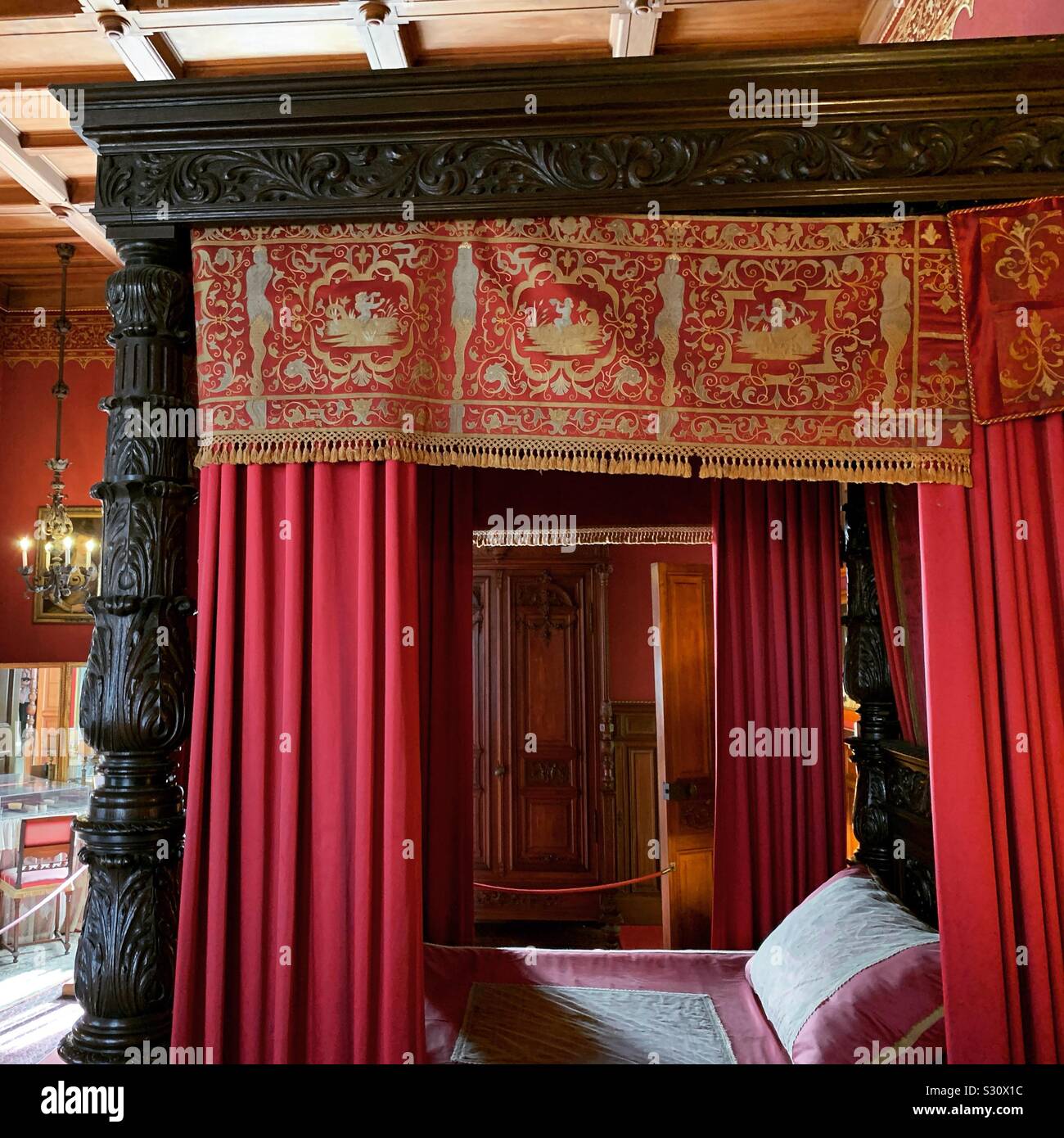 A bed at Marble House, Newport, Rhode Island, United States - Smartphone Captured Stock Image