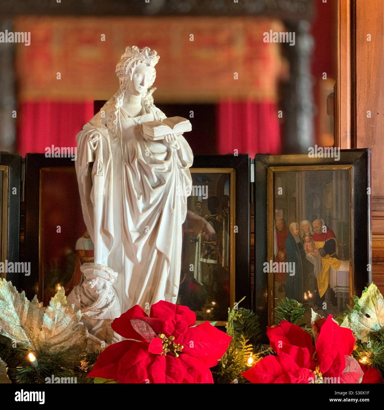 Details in a bedroom at Marble House decorated for the Christmas season, Newport, Rhode Island, United States - Smartphone Captured Stock Image