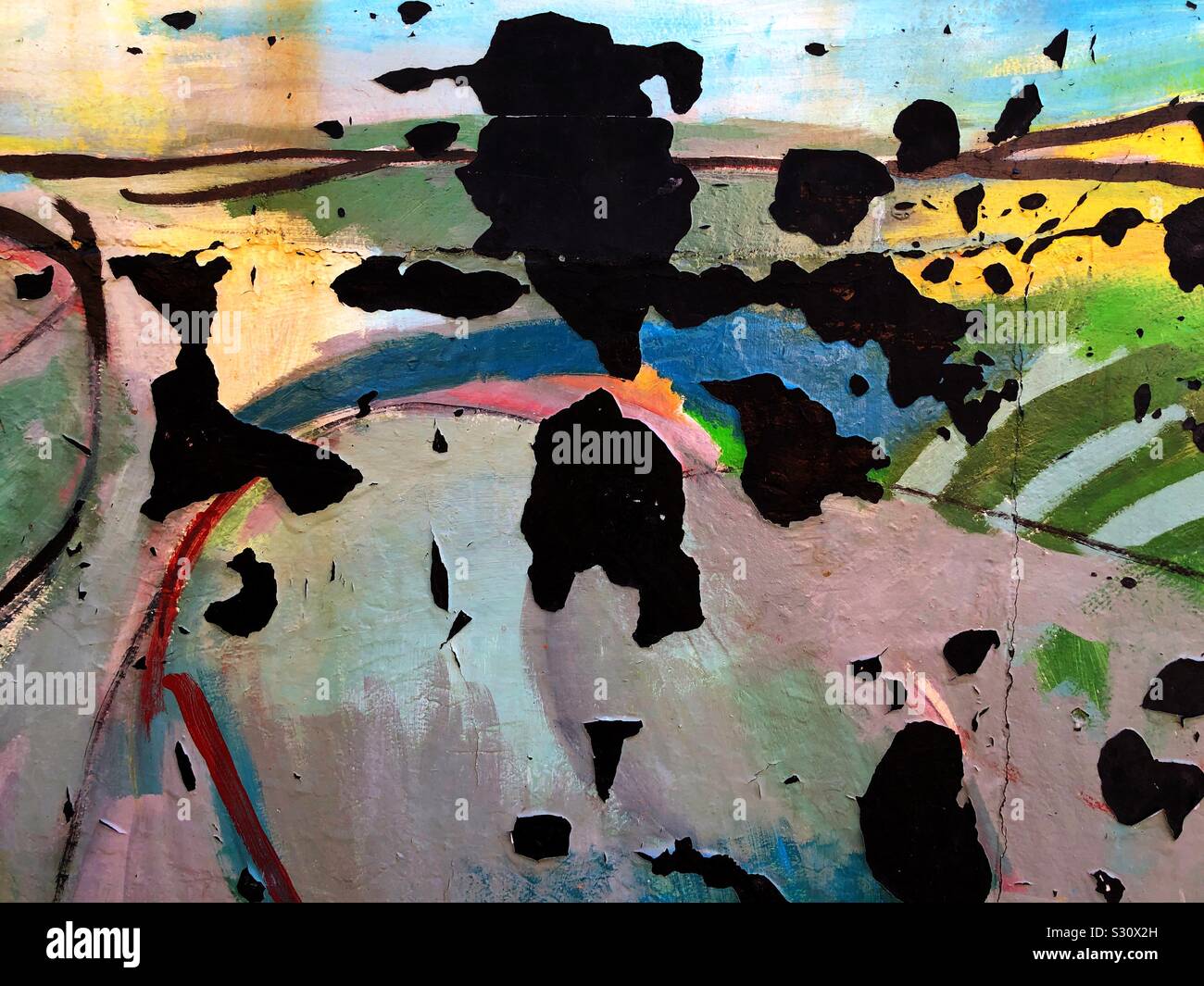 Colourful wall art revealed - Smartphone Captured Stock Image