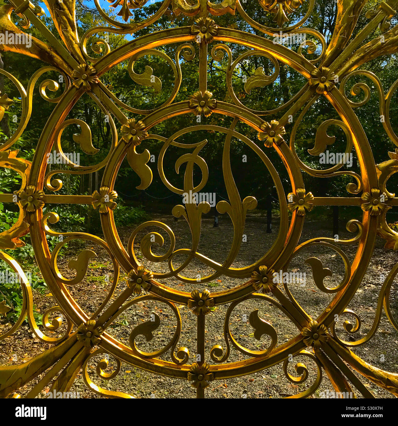 Golden gates at Benmore Gardens in Dunoon, Scotland. Stock Photo