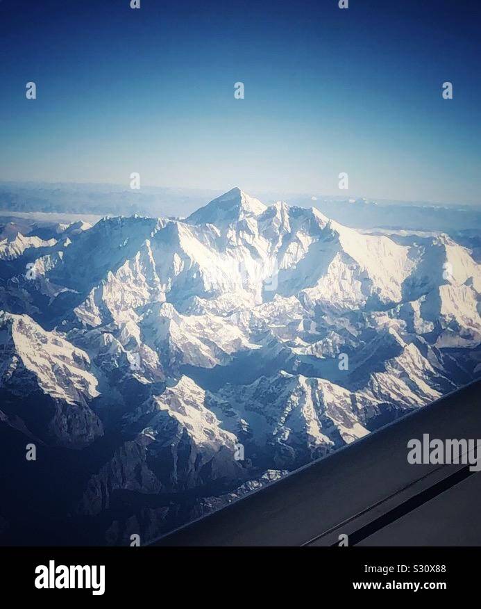 Flying over Mount Everest. - Smartphone Captured Stock Image