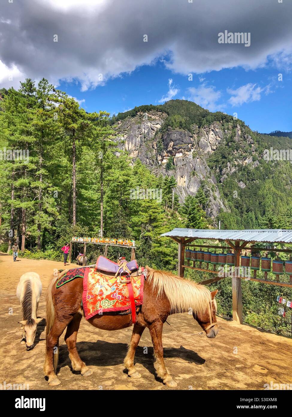Halfway point up to Tiger’s Nest monastery in Bhutan. - Smartphone Captured Stock Image