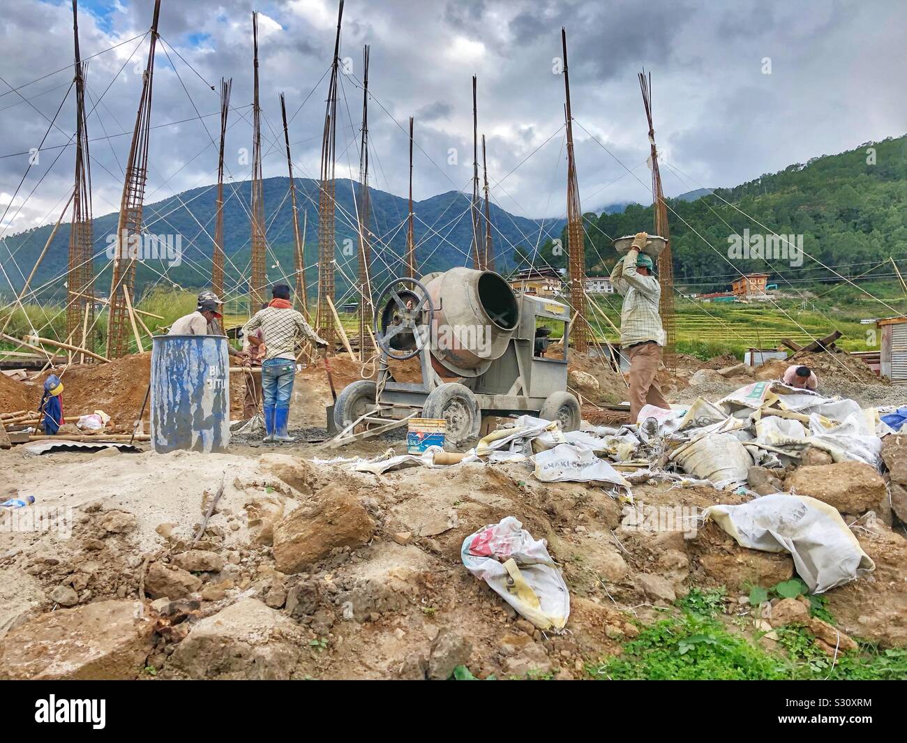 Construction in Bhutan. - Smartphone Captured Stock Image